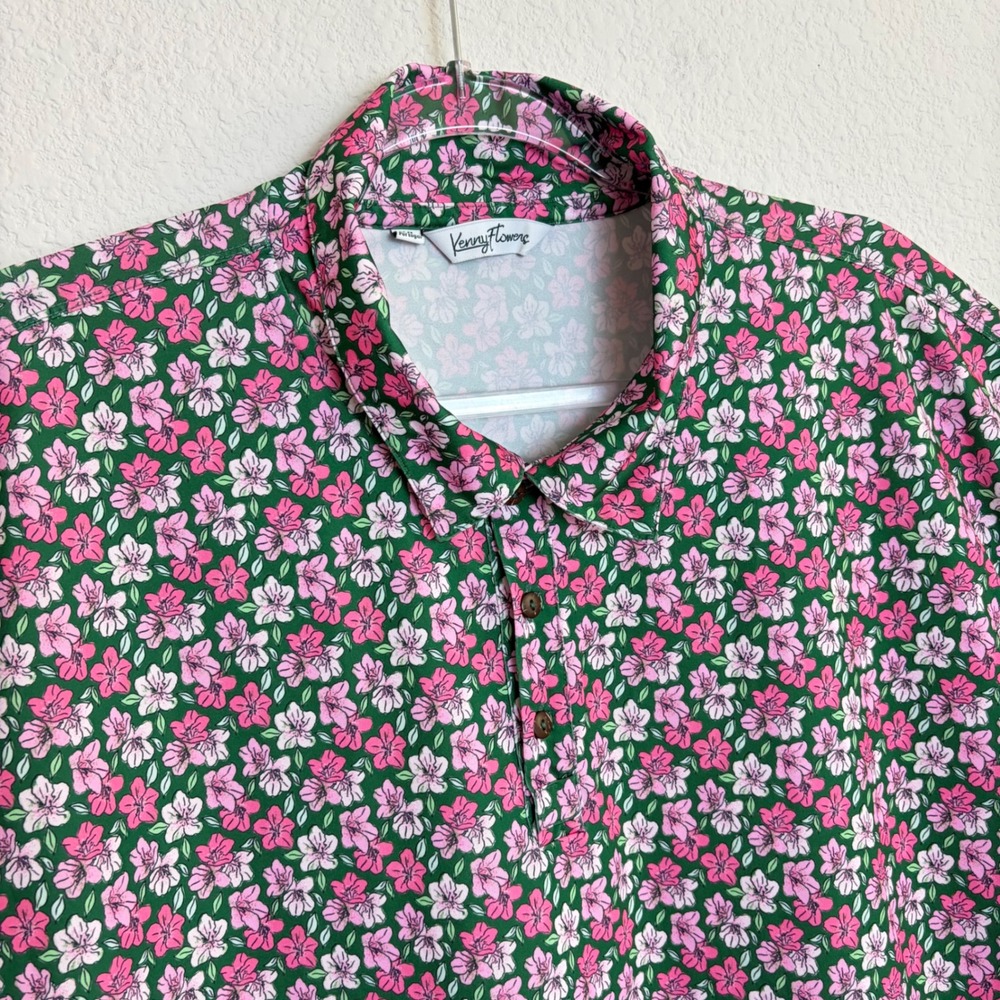 Kenny Flowers The Augusta Golf Polo Men 3XL Green Pink Azalea Floral Performance